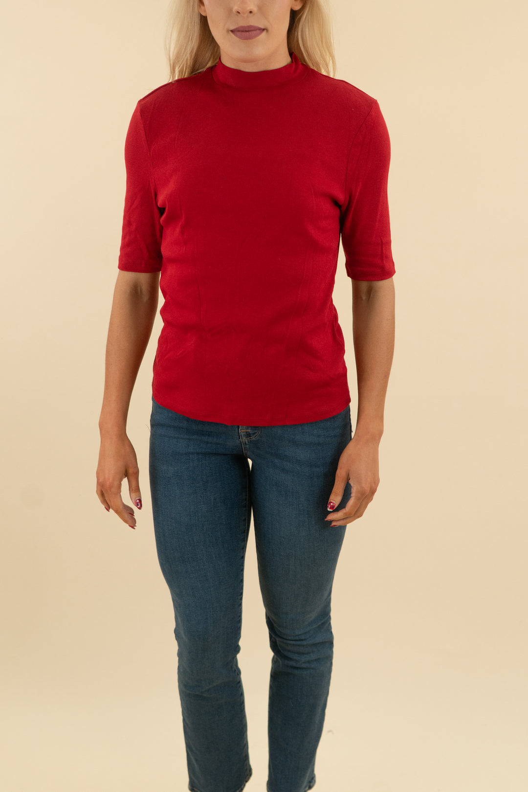 a new day red mock neck ribbed top (m; retail $30)