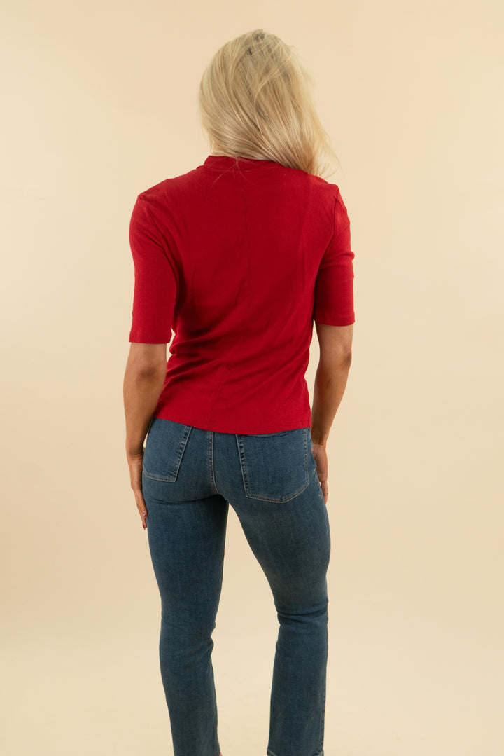 a new day red mock neck ribbed top (m; retail $30)