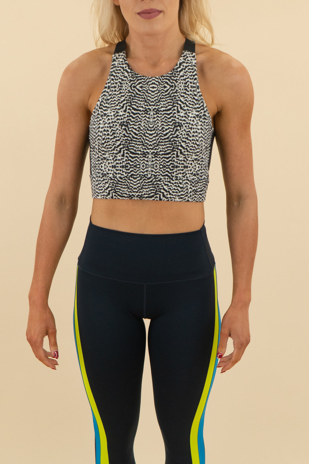 52. varley black and white print sports bra (m; $78)