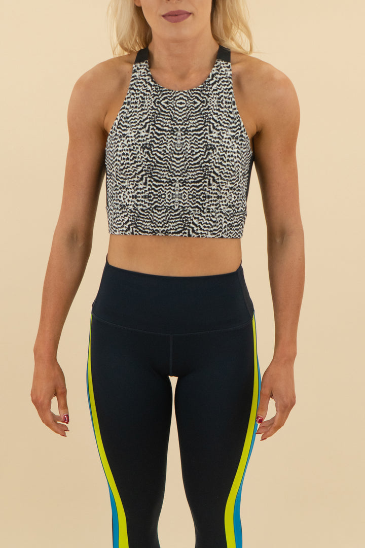 52. varley black and white print sports bra (m; $78)