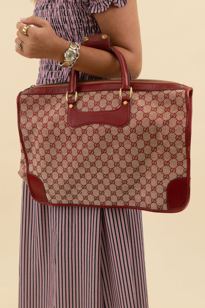 Gucci Red Monogram Canvas Travel Bag