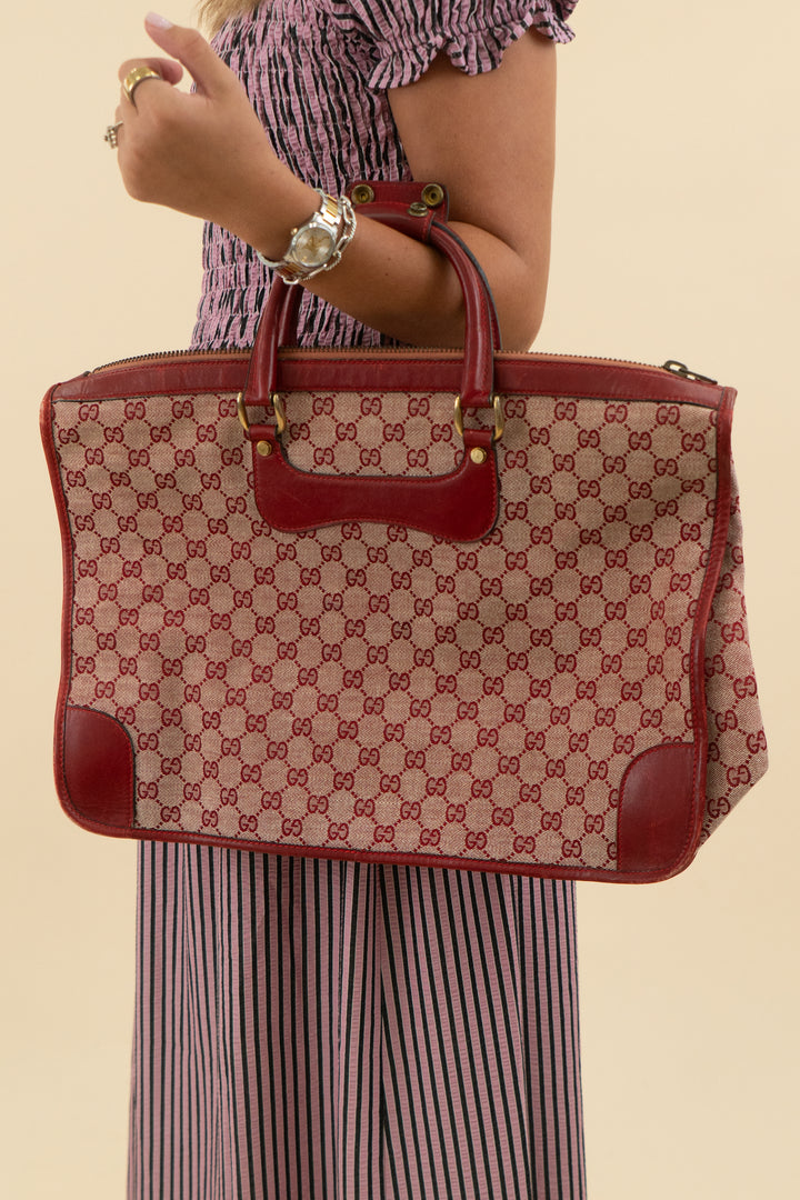Gucci Red Monogram Canvas Travel Bag