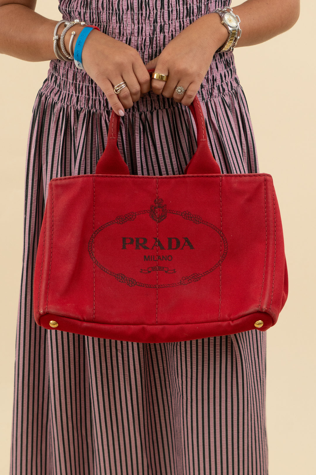 Prada Red Canvas Canapa Tote