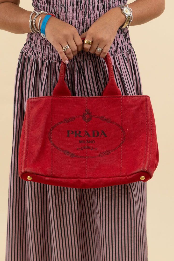 Prada Red Canvas Canapa Tote