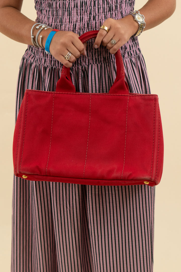 Prada Red Canvas Canapa Tote
