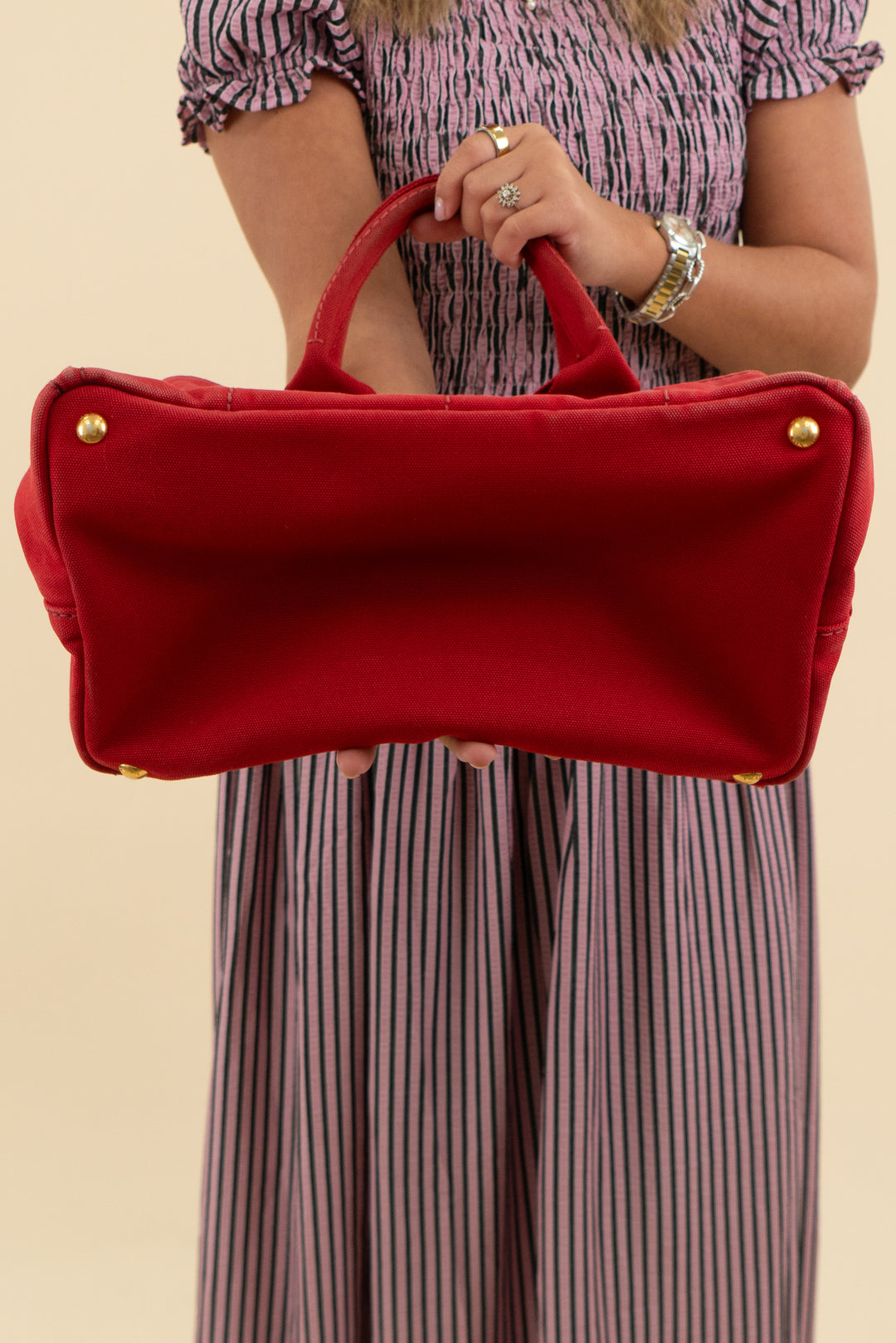 Prada Red Canvas Canapa Tote
