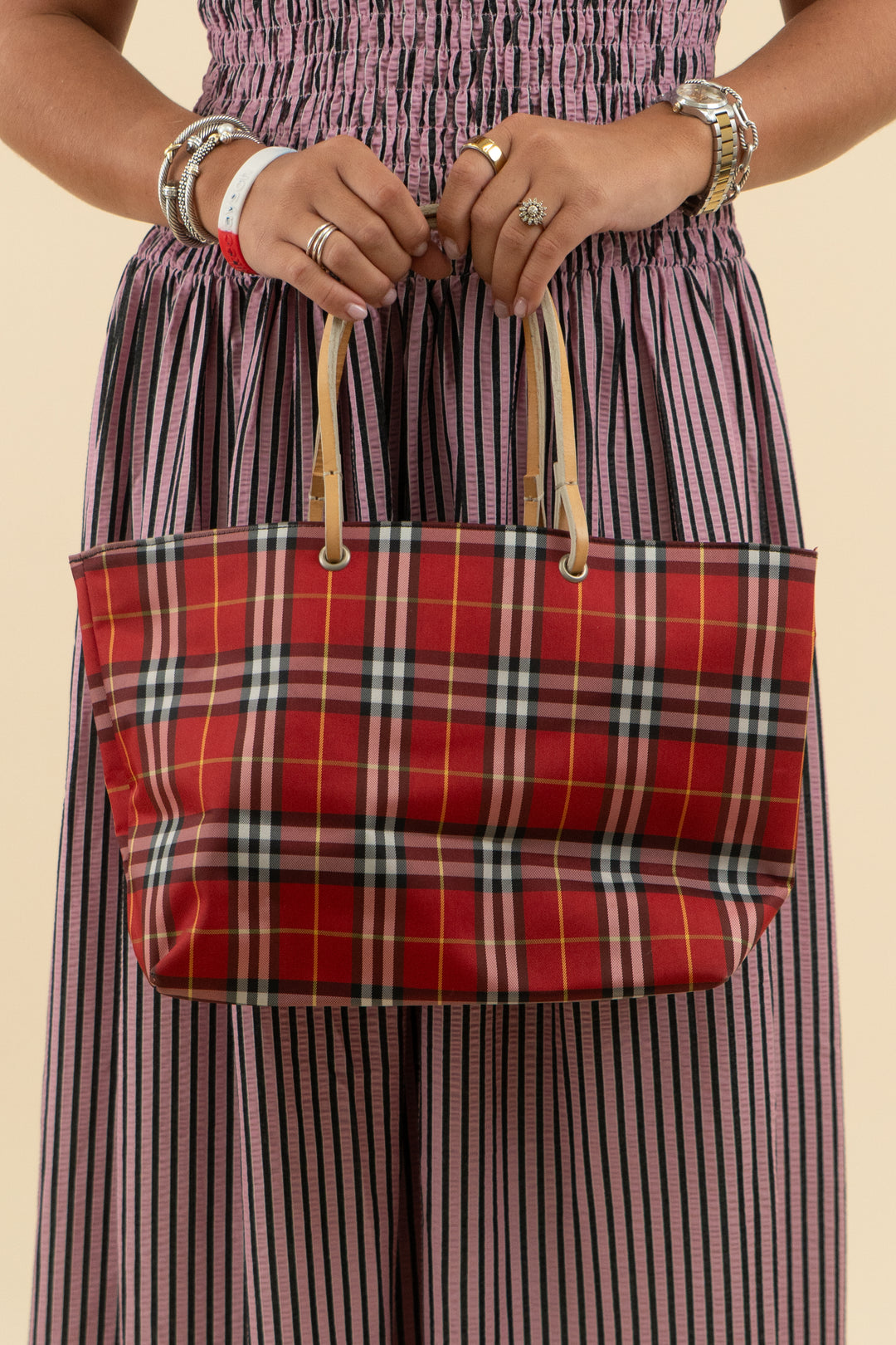 Burberry London Red Nova Check Nylon Tote