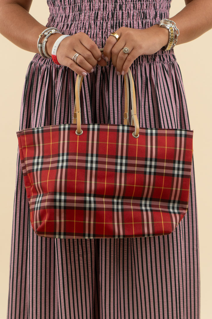 Burberry London Red Nova Check Nylon Tote