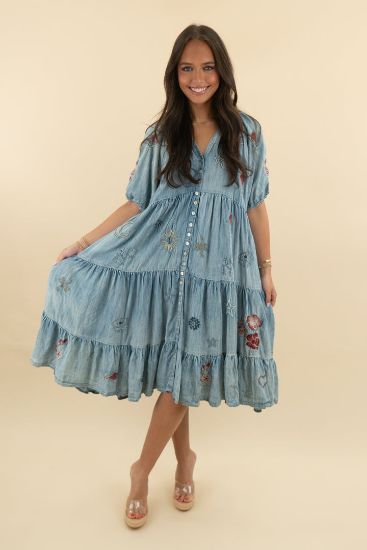 karyn seo chambray celestia dress nwt (m; retail $198)