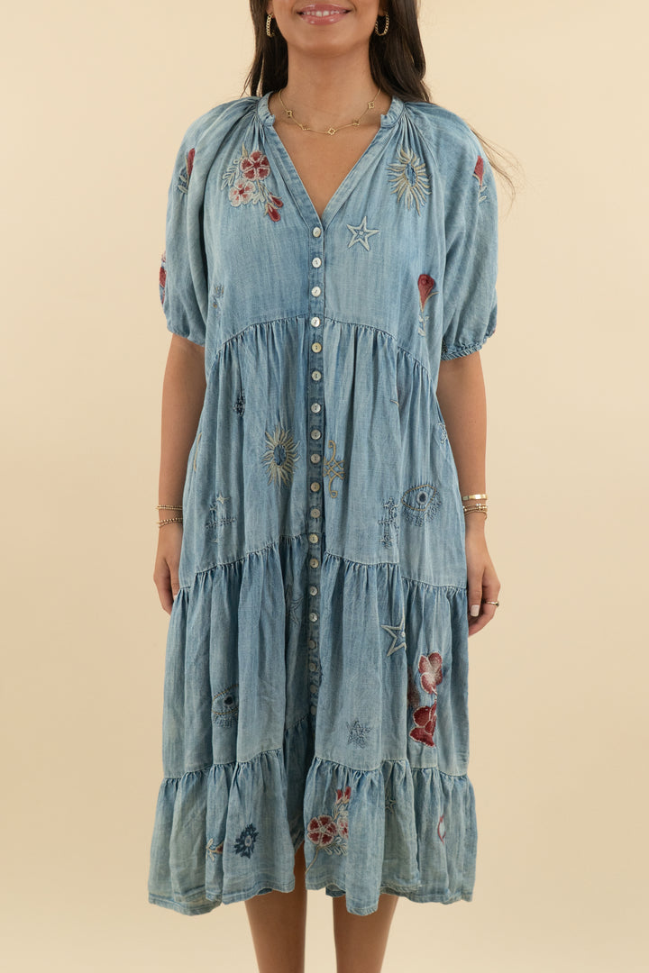 karyn seo chambray celestia dress nwt (m; retail $198)