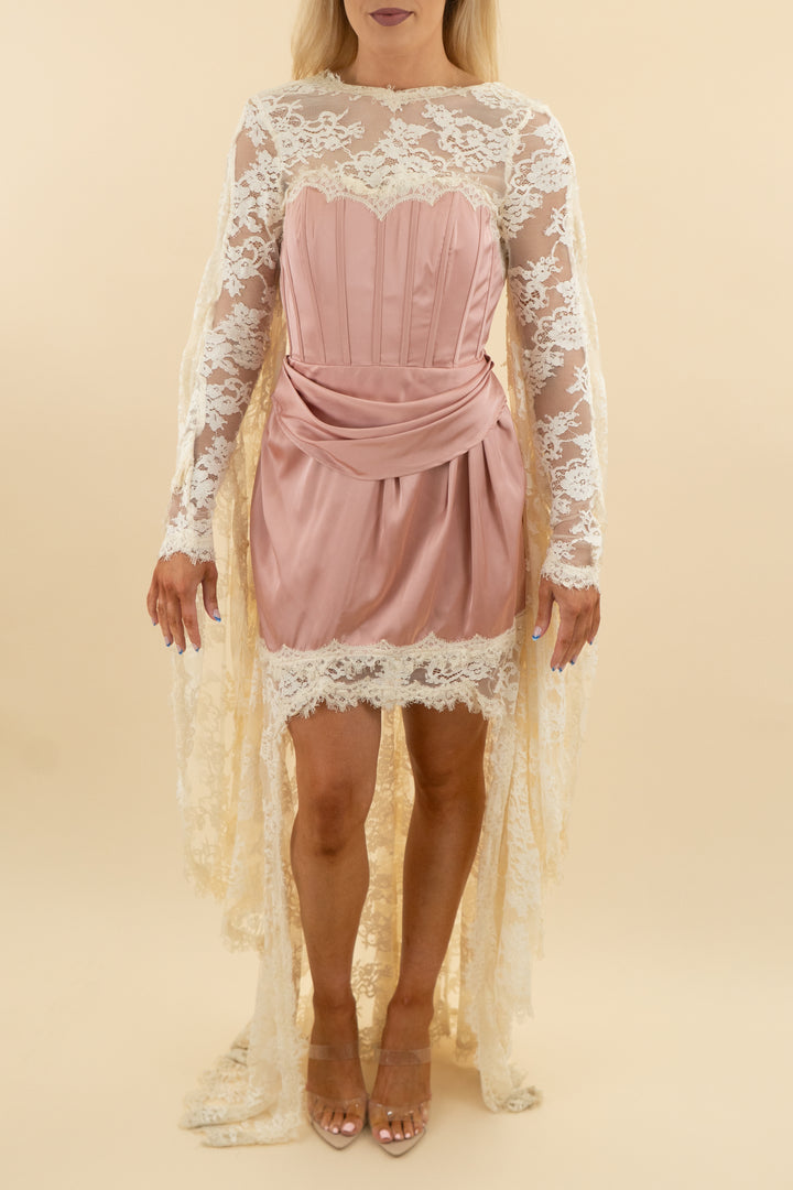 novaluxe mauve lace corset high low dress (s)