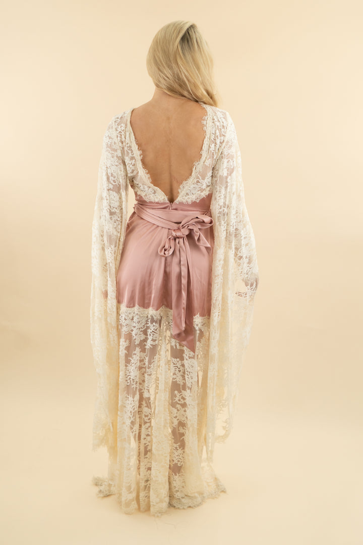 novaluxe mauve lace corset high low dress (s)