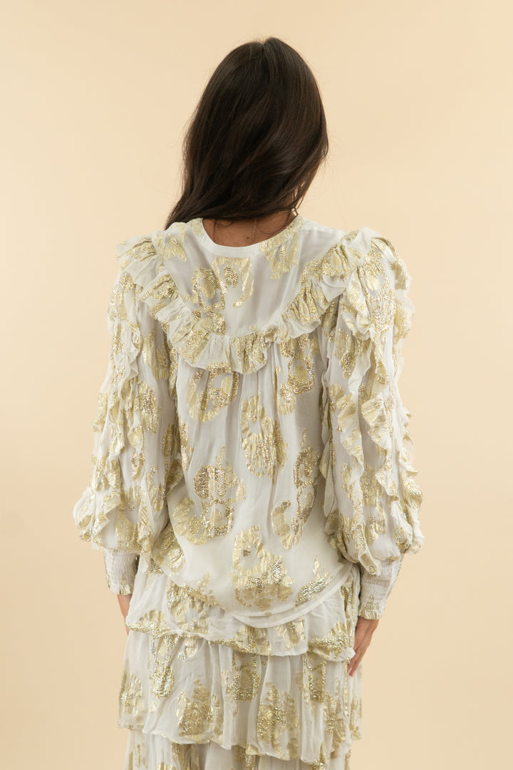 a loves a white long sleeve shimmer top (m)
