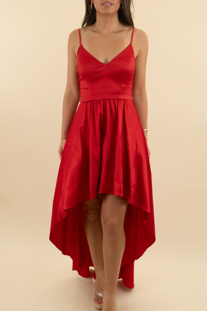 b.darlin red high low dress (s; retail $100 )