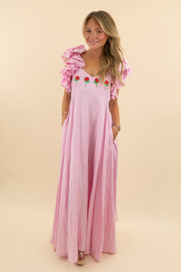 fanm mon pink linen maxi dress (xs)