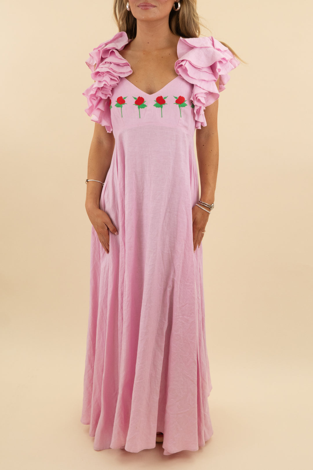 fanm mon pink linen maxi dress (xs)
