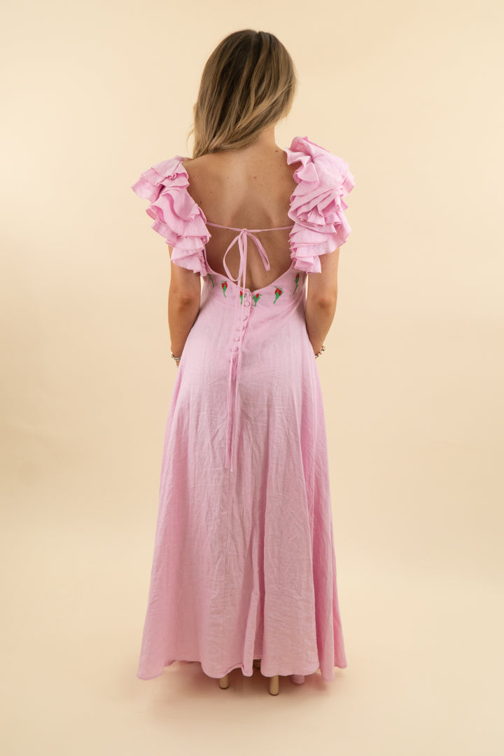 fanm mon pink linen maxi dress (xs)