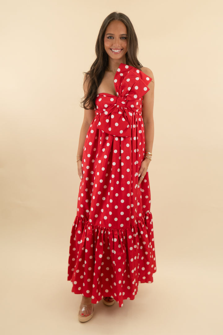 atsu red and white polka dot box maxi dress (xxs)