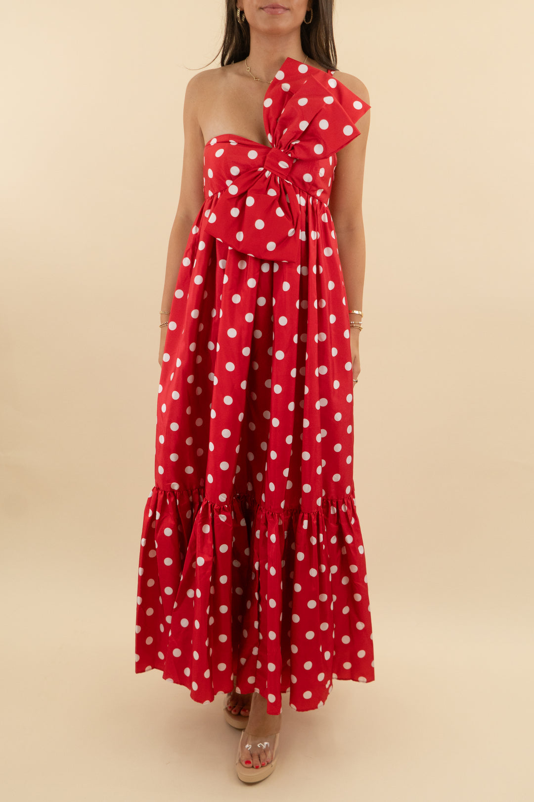 atsu red and white polka dot box maxi dress (xxs)