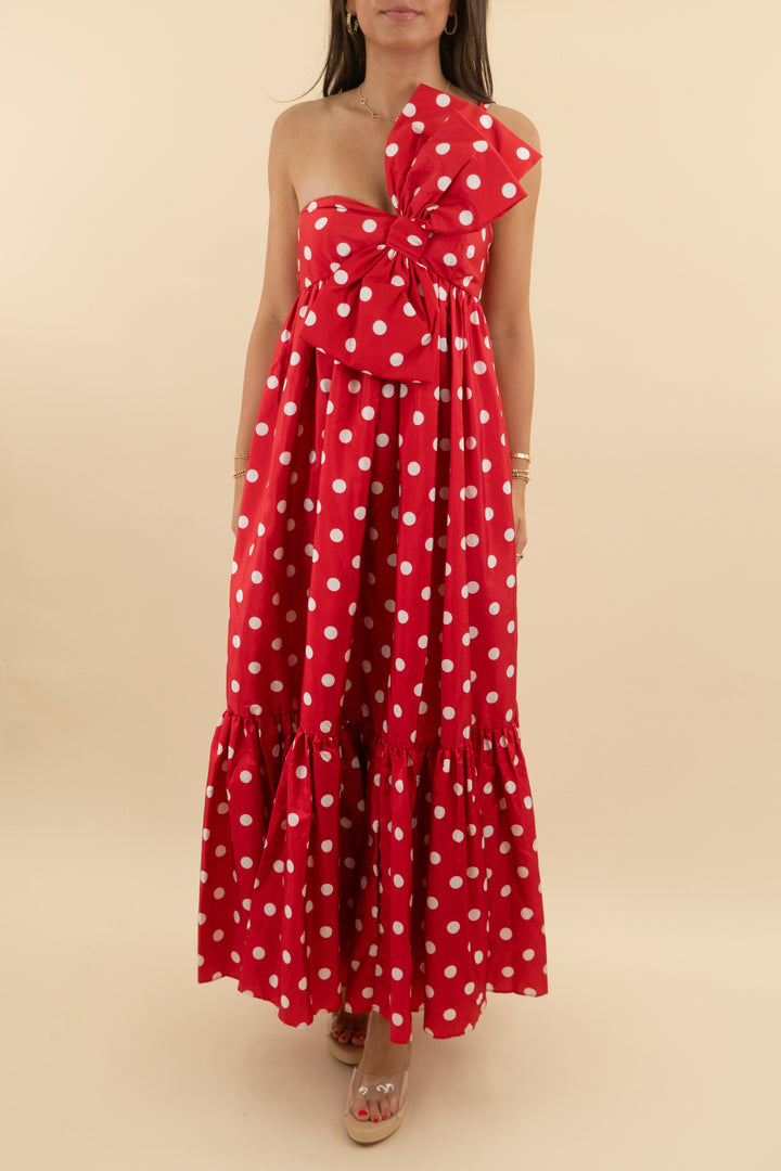 atsu red and white polka dot box maxi dress (xxs)