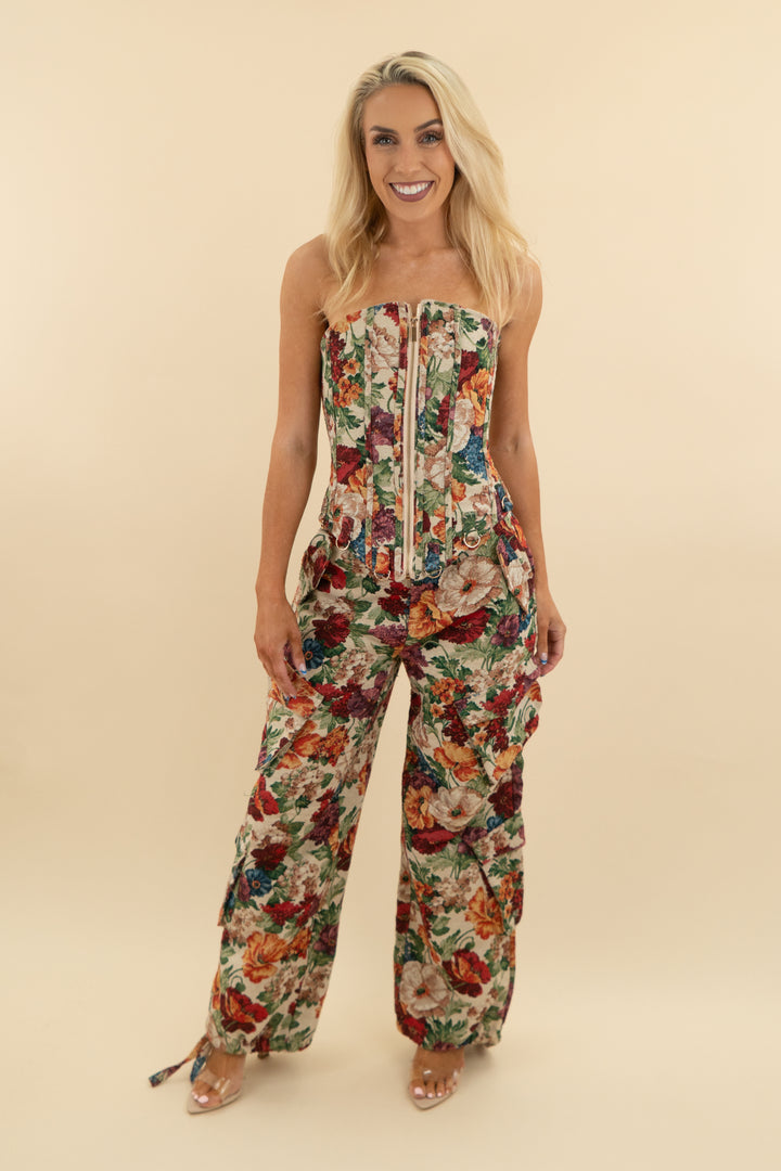 akira floral corset and trouser set (s, retail $160)