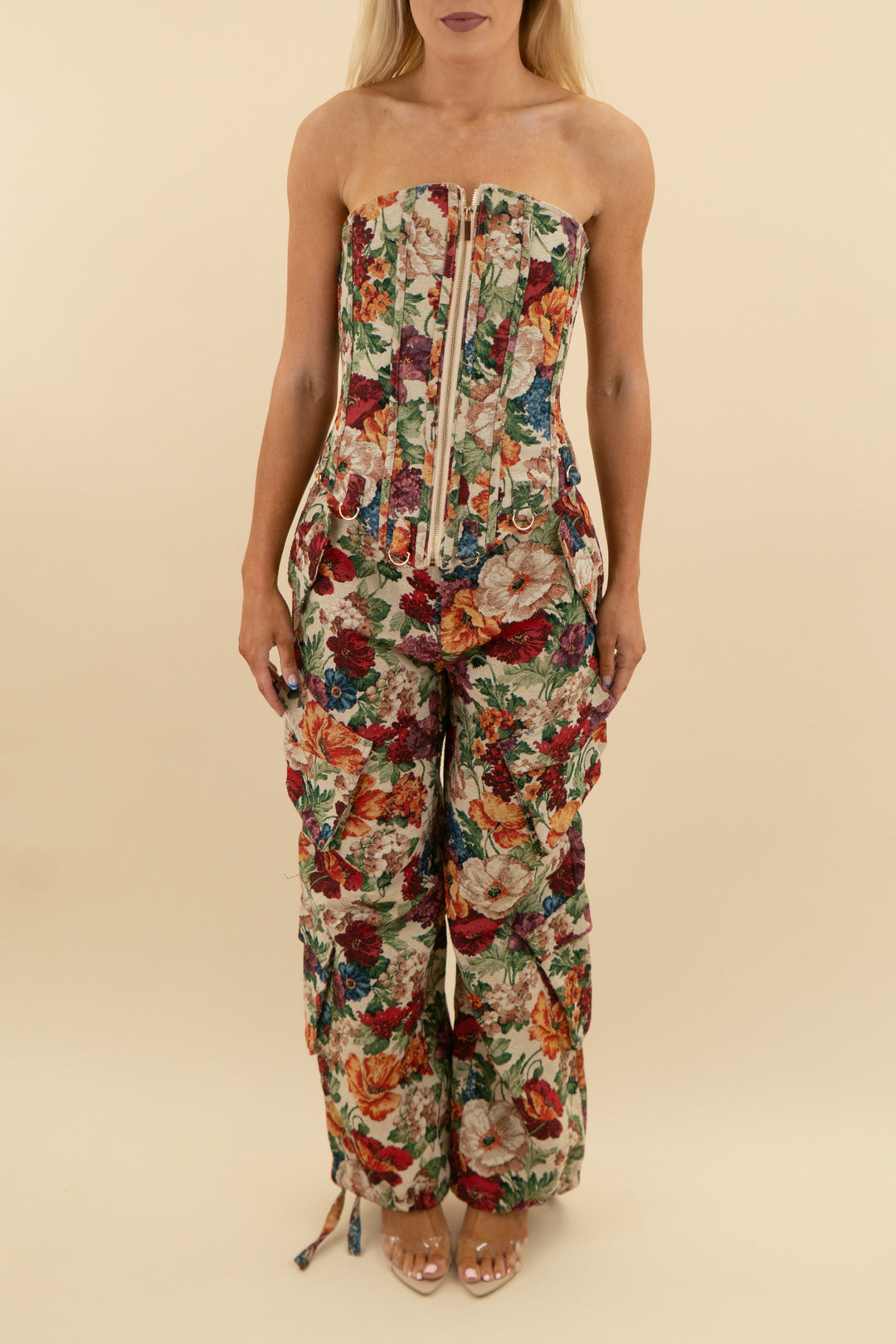 akira floral corset and trouser set (s, retail $160)