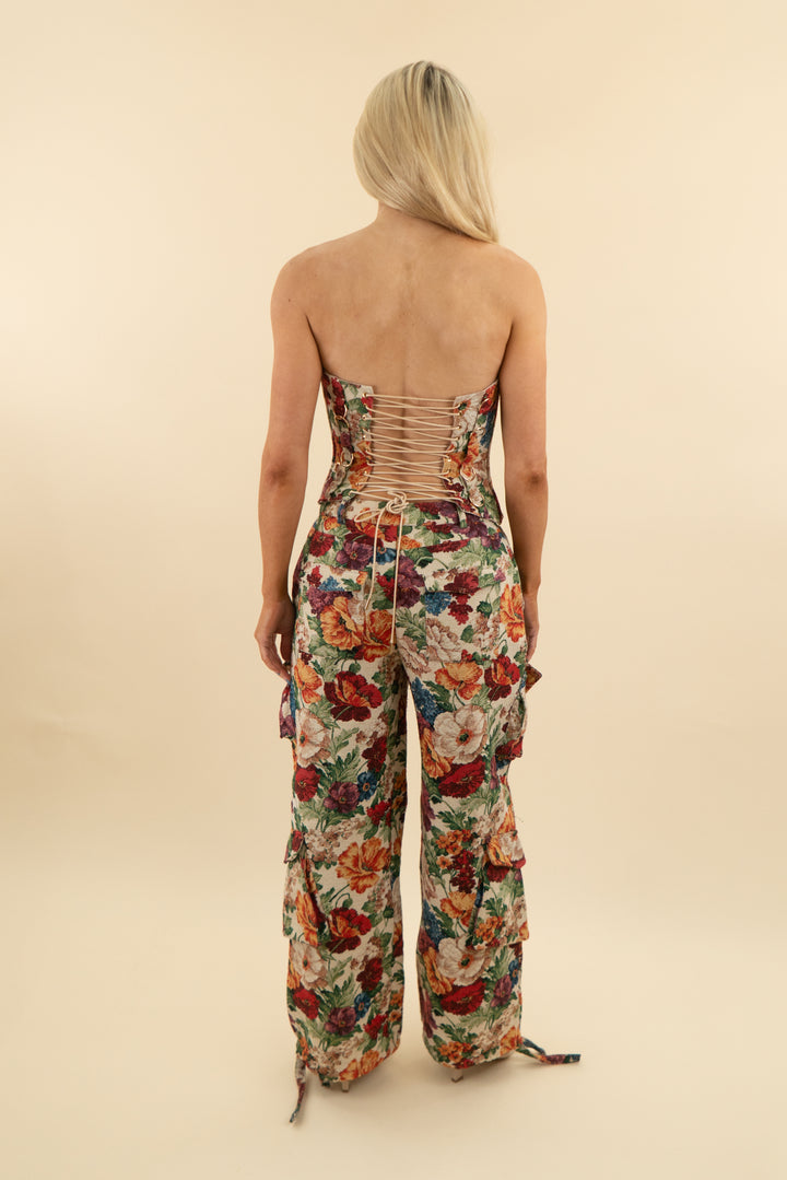 akira floral corset and trouser set (s, retail $160)