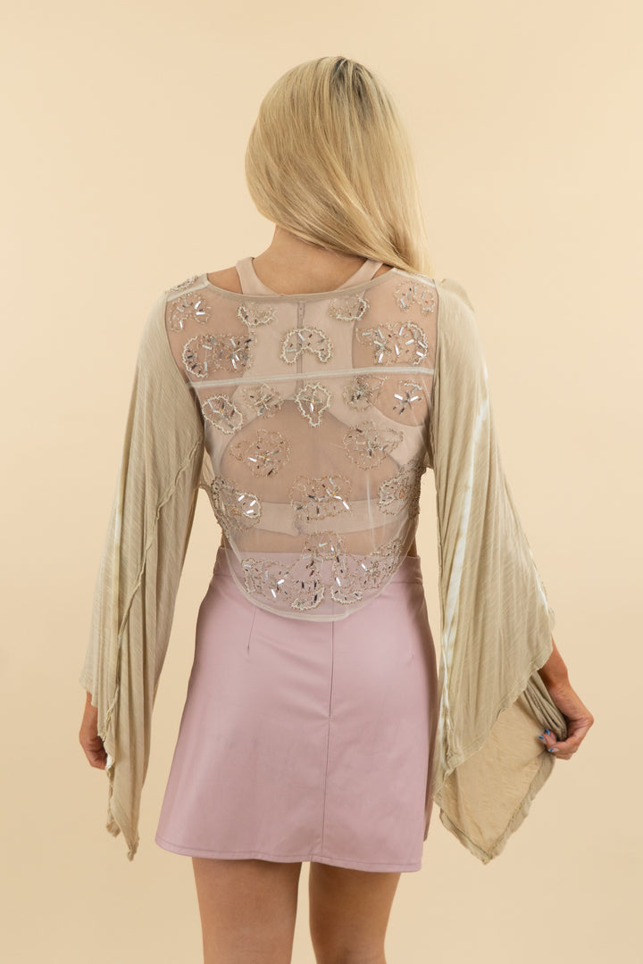 free people beige and sheer crop top (s)
