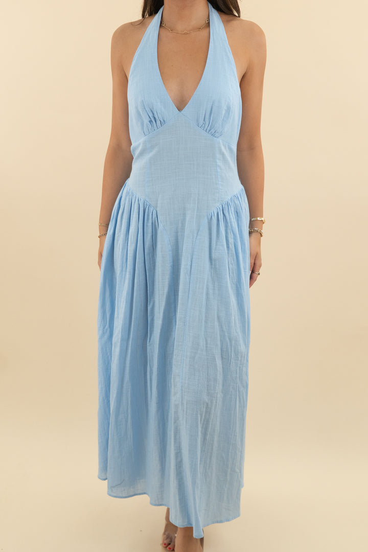 pink diamond blue athena maxi dress nwt (s/m; retail $85)