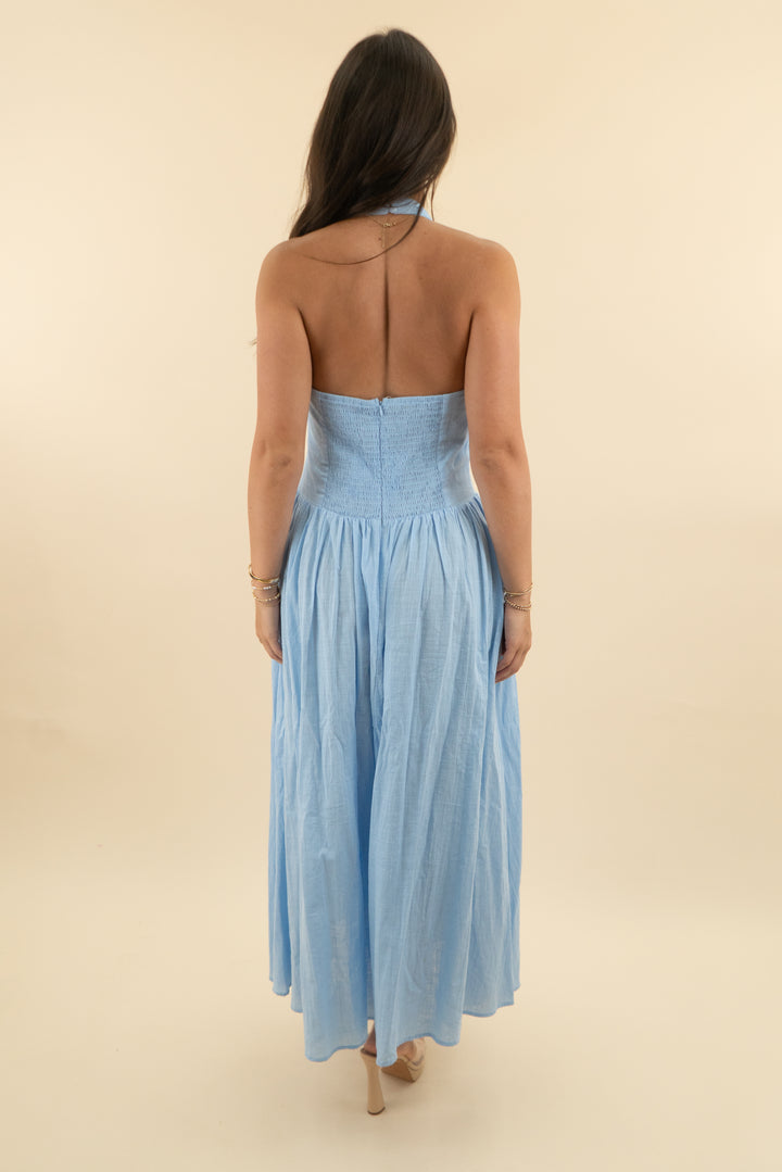 pink diamond blue athena maxi dress nwt (s/m; retail $85)