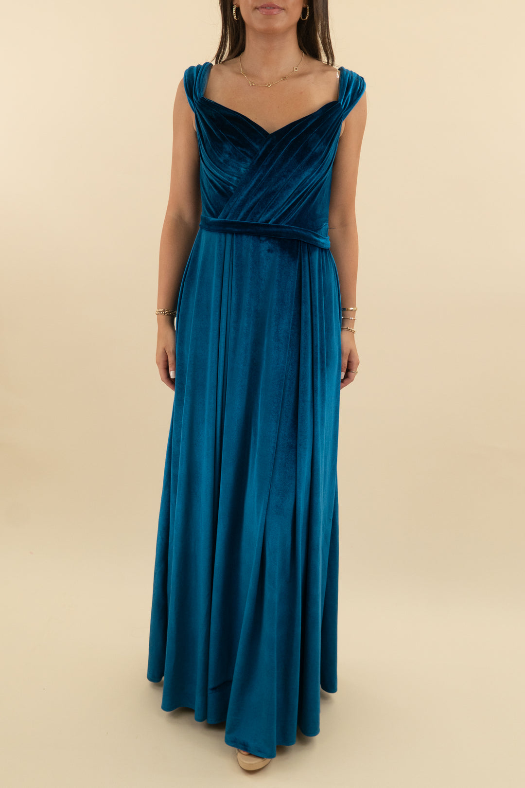 jj's house ink blue velvet evening gown nwt (s/m; retail $194)