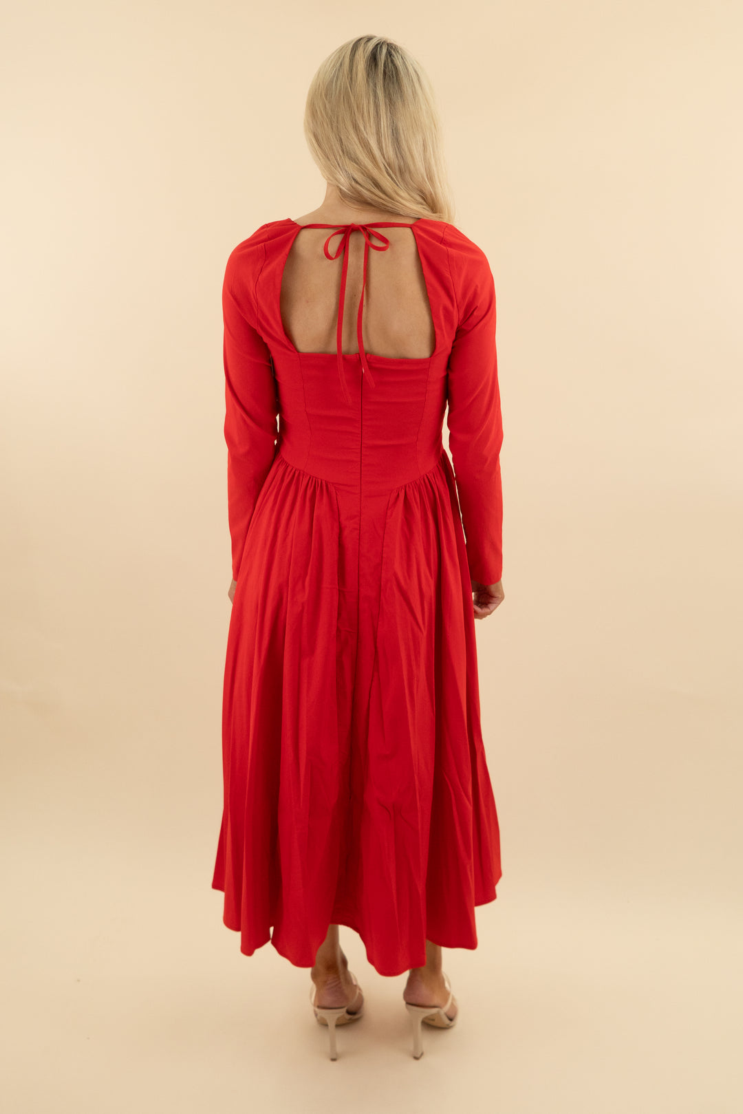 parthea red long sleeve maxi dress (m: retail $65)