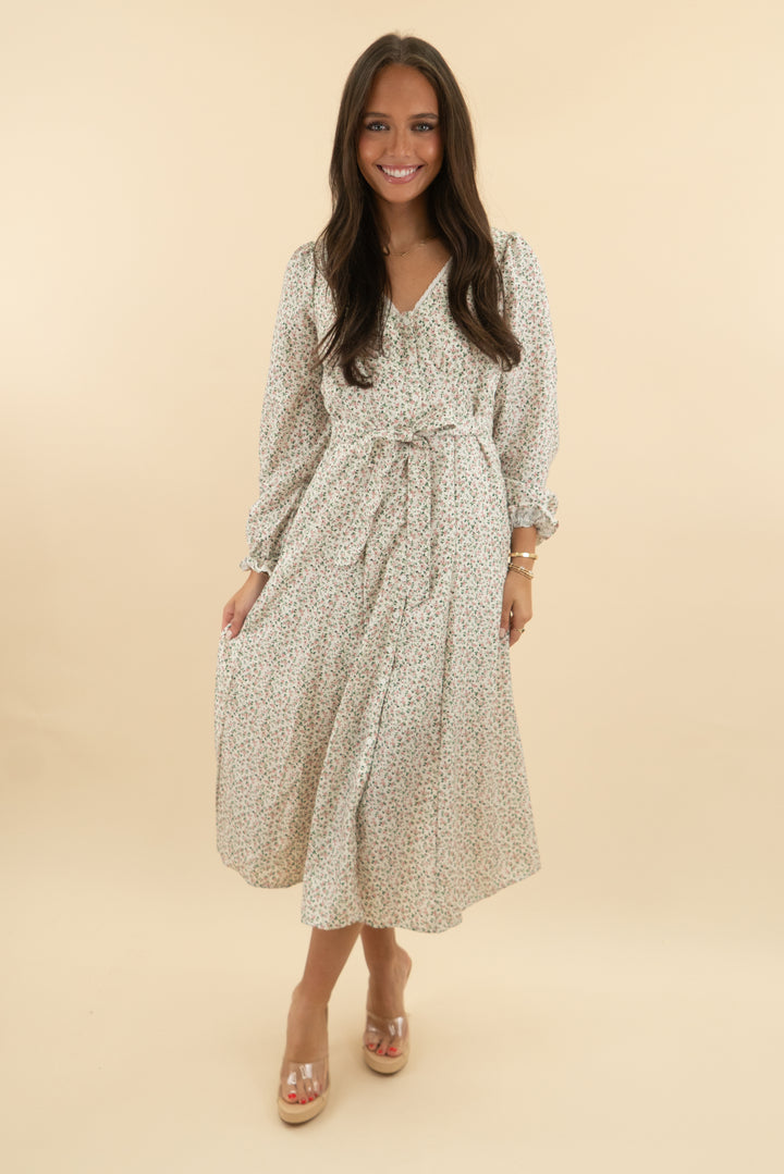 in loom floral long sleeve midi dress (s; retail $76)