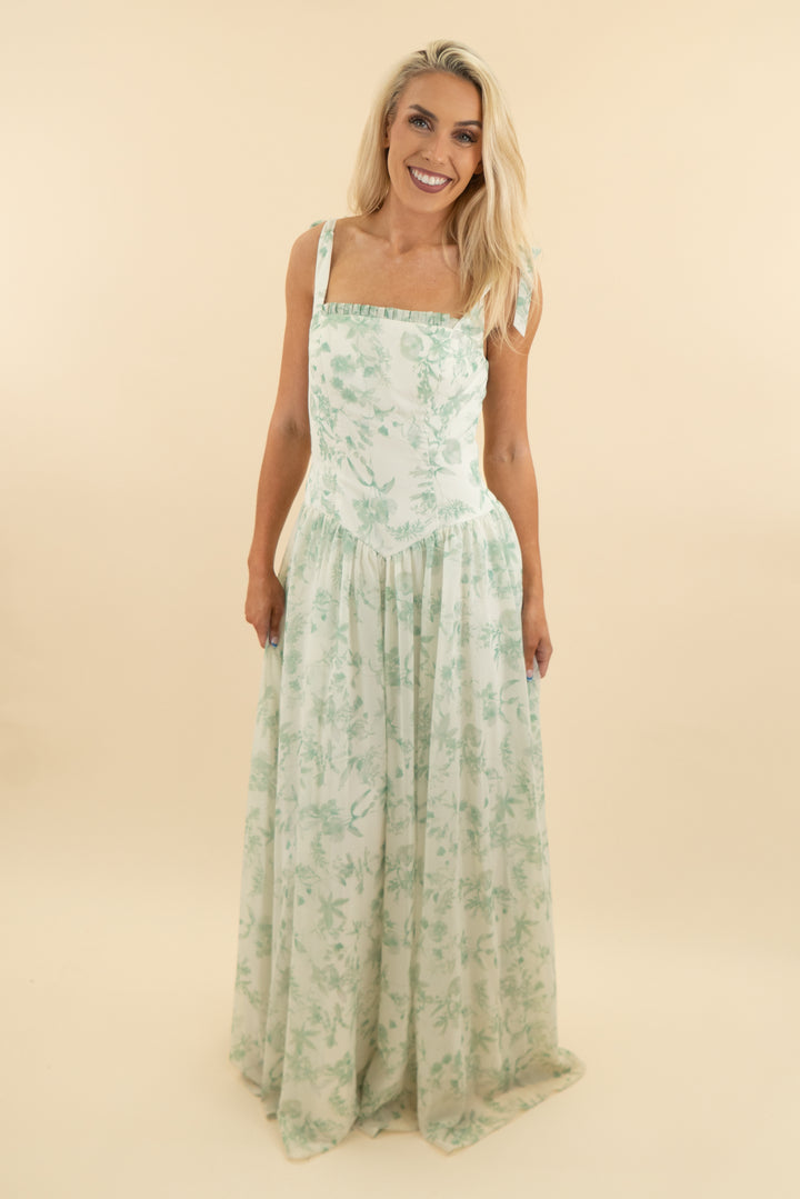aw bridal light green floral maxi dress (4: retail $109)
