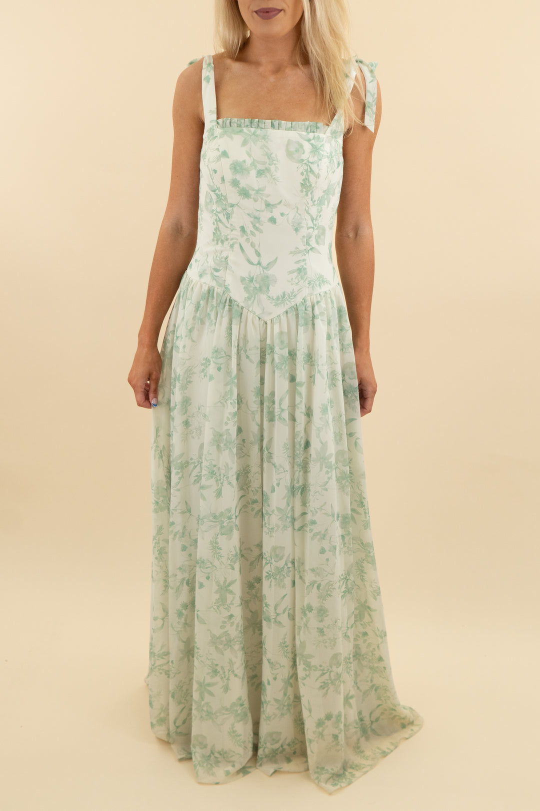 aw bridal light green floral maxi dress (4: retail $109)