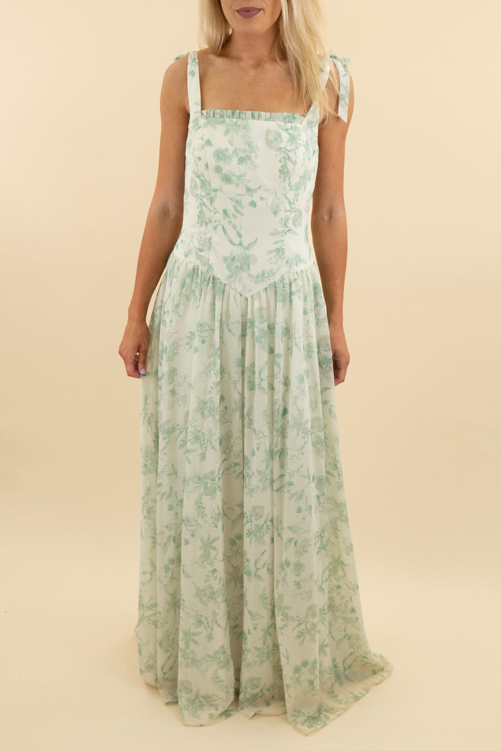 aw bridal light green floral maxi dress (4: retail $109)