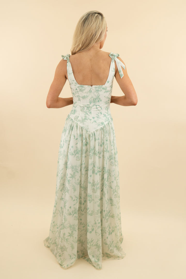 aw bridal light green floral maxi dress (4: retail $109)