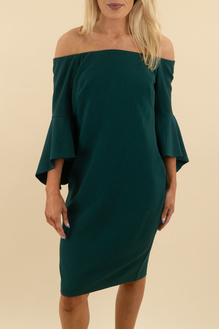 chelsea 28 emerald off the shoulder midi dress (8; retail $149)