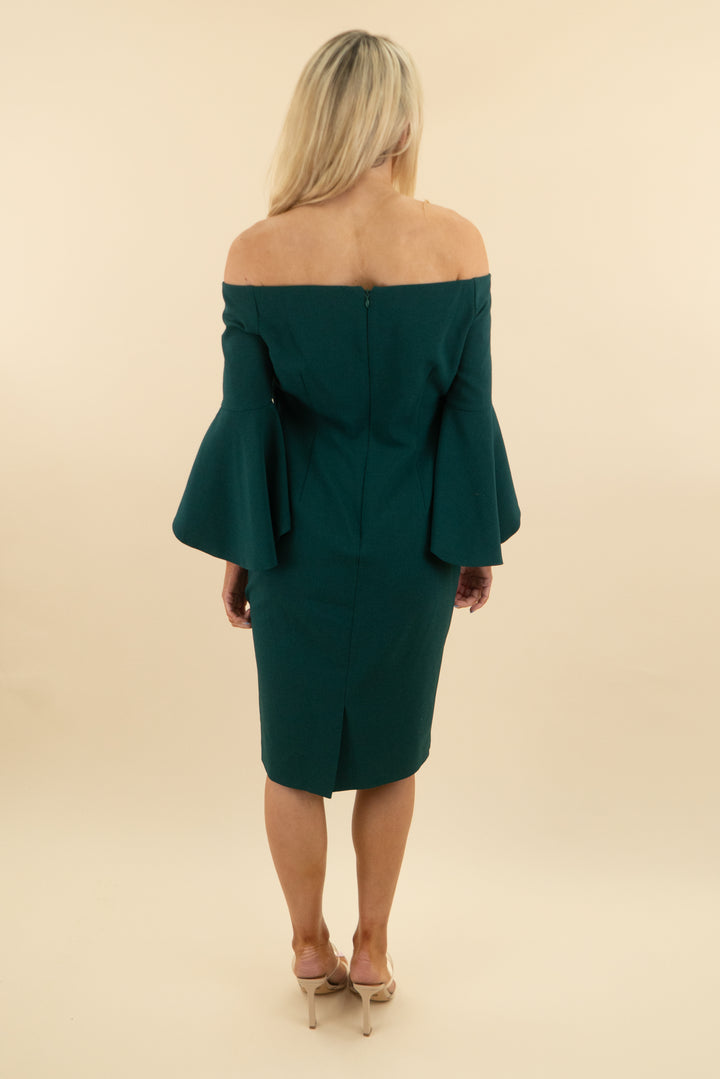 chelsea 28 emerald off the shoulder midi dress (8; retail $149)