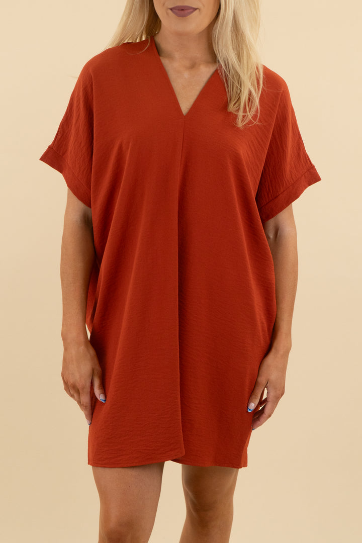 karlie burnt orange boxy short sleeve flowy mini dress (s; retail $86)