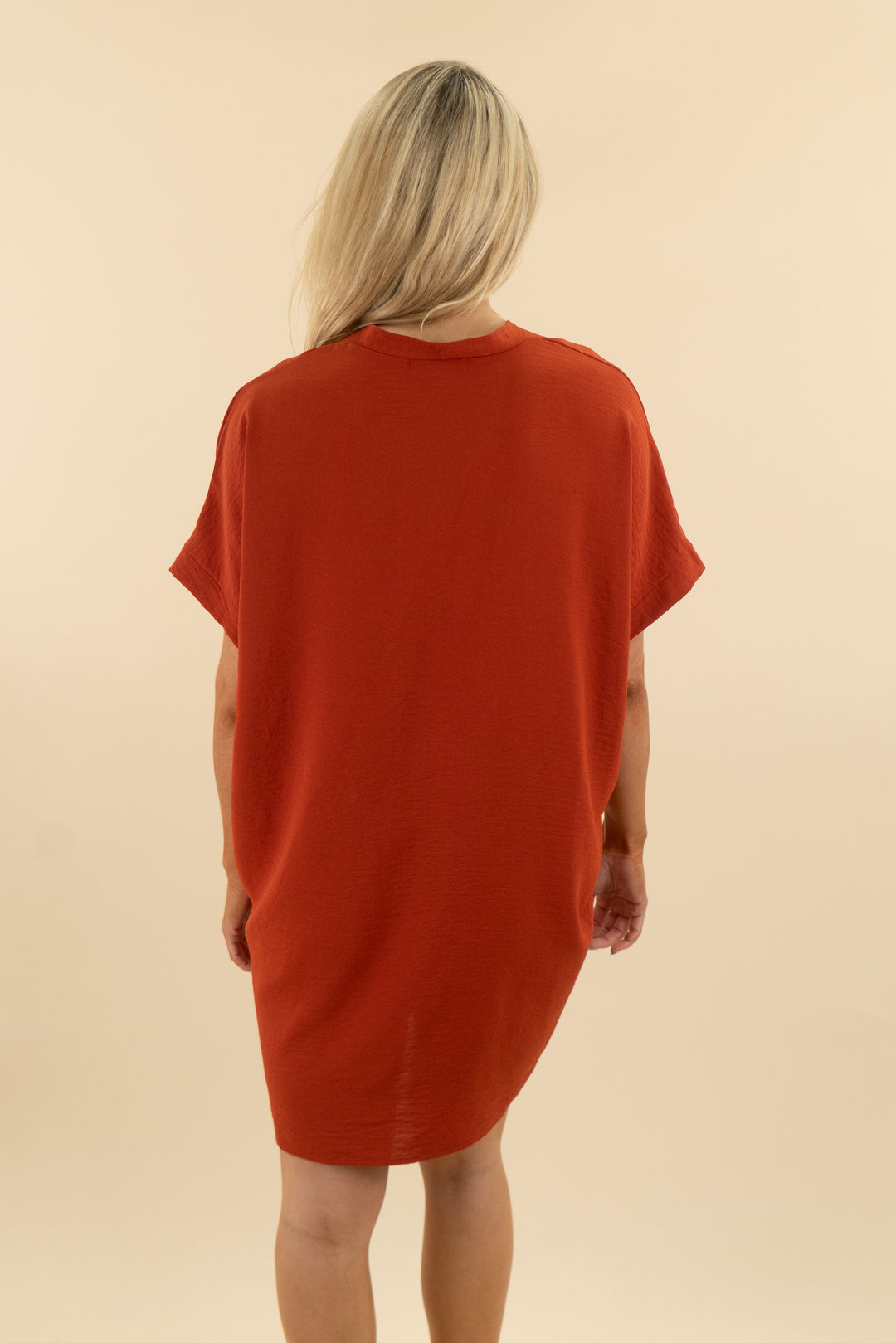 karlie burnt orange boxy short sleeve flowy mini dress (s; retail $86)