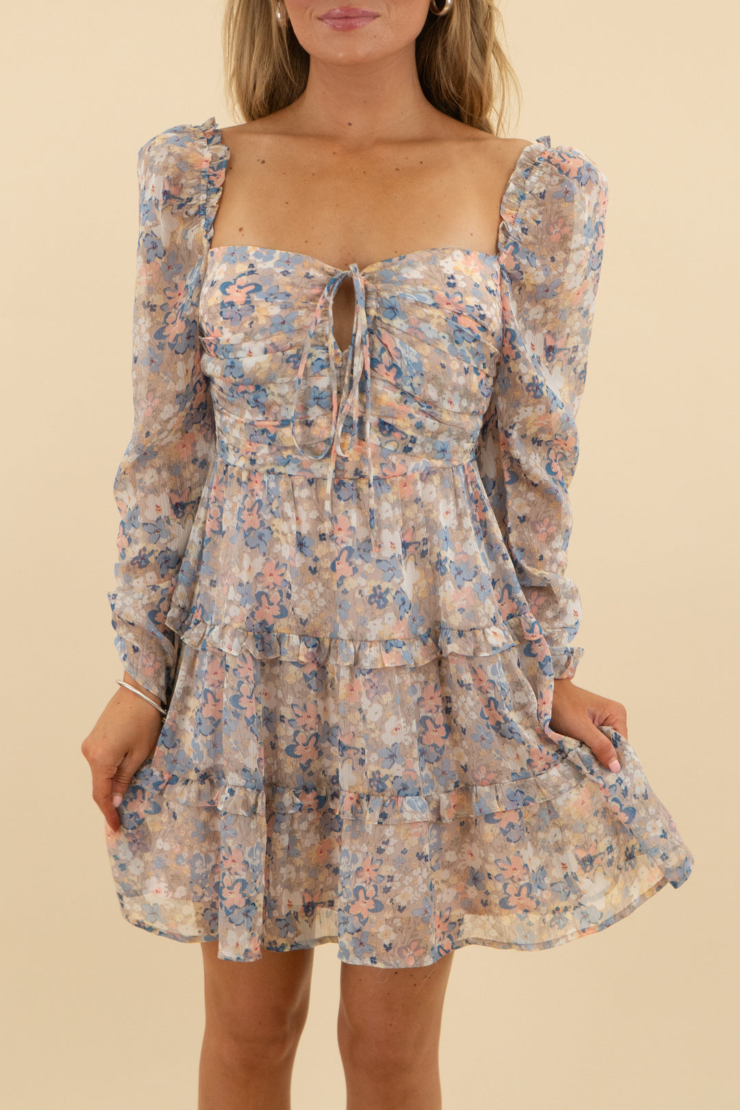 ASTR Pale Pink Floral Long Sleeve Mini Dress (s: retail $109)