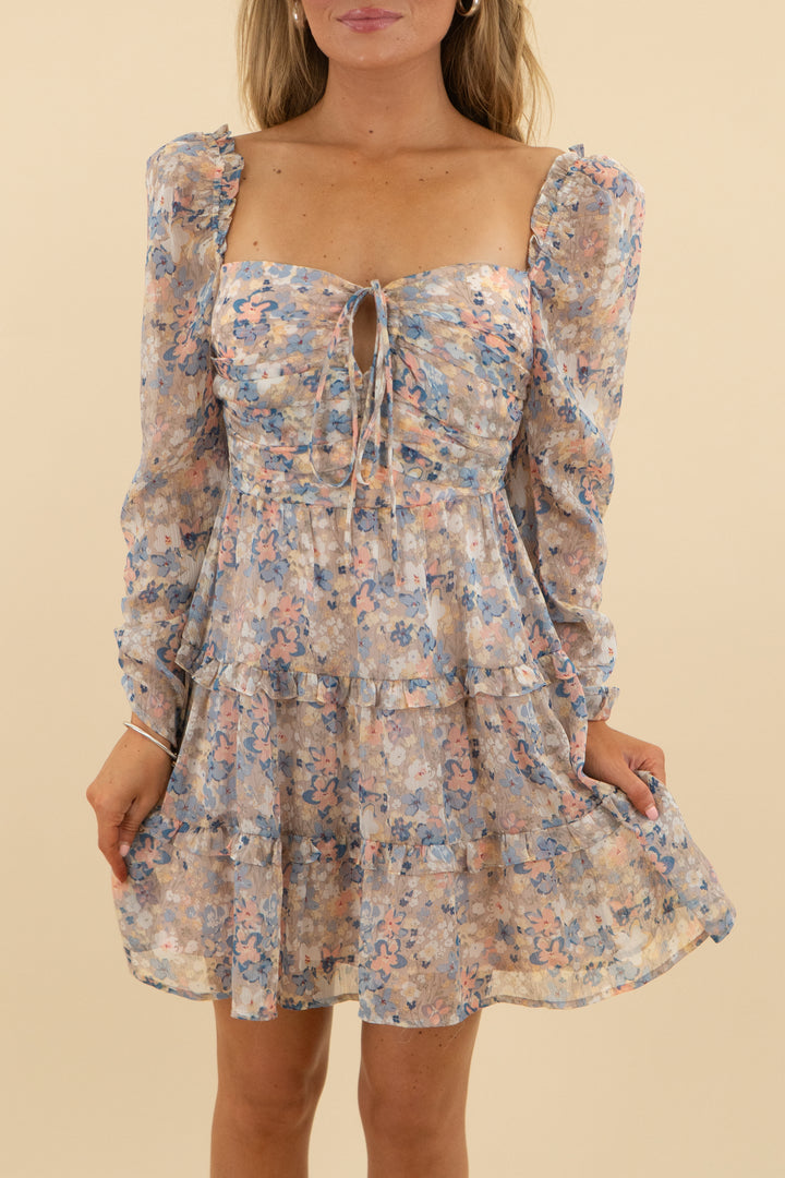 ASTR Pale Pink Floral Long Sleeve Mini Dress (s: retail $109)