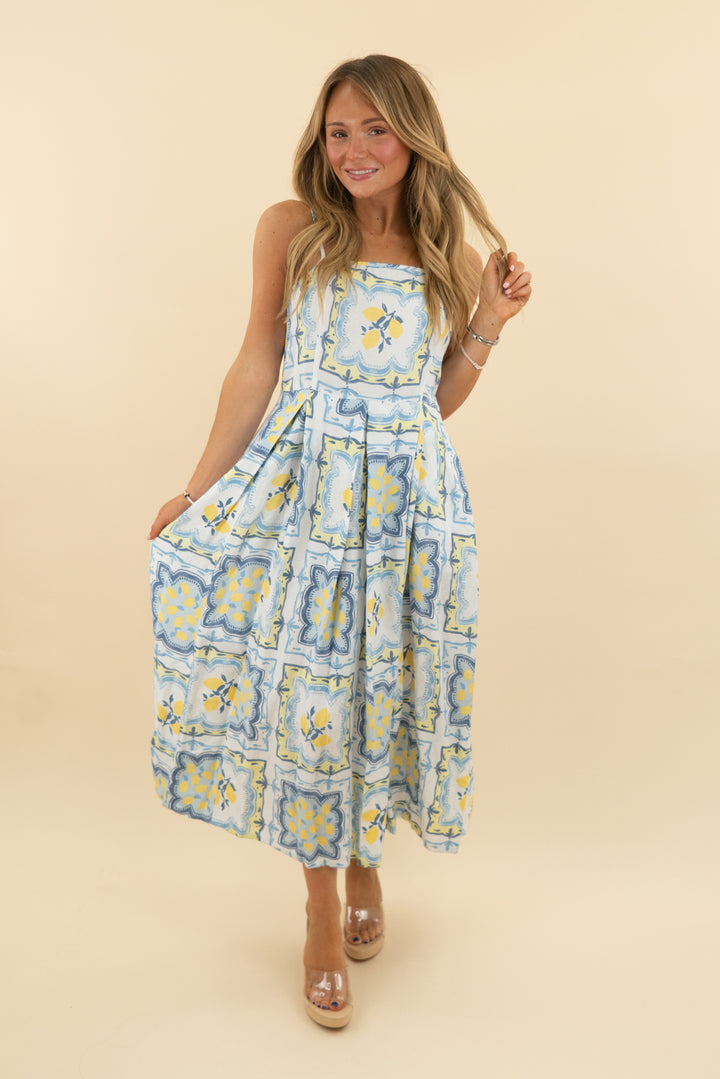 Loft White & Blue Lemon Midi Dress nwt (4: retail $110)