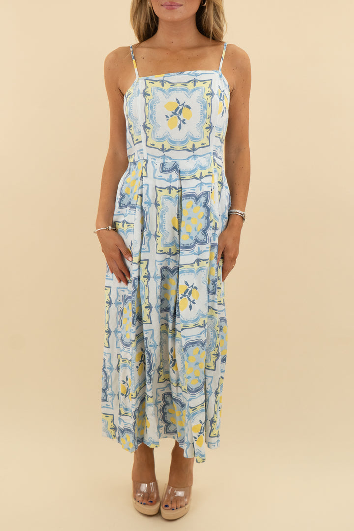 Loft White & Blue Lemon Midi Dress nwt (4: retail $110)