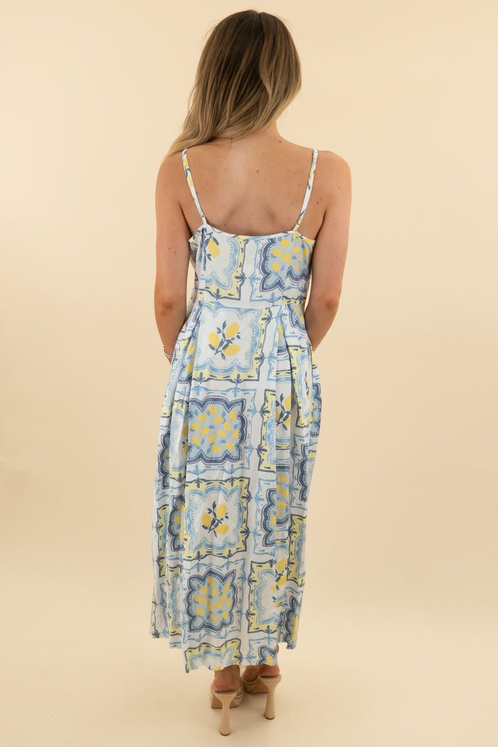 Loft White & Blue Lemon Midi Dress nwt (4: retail $110)