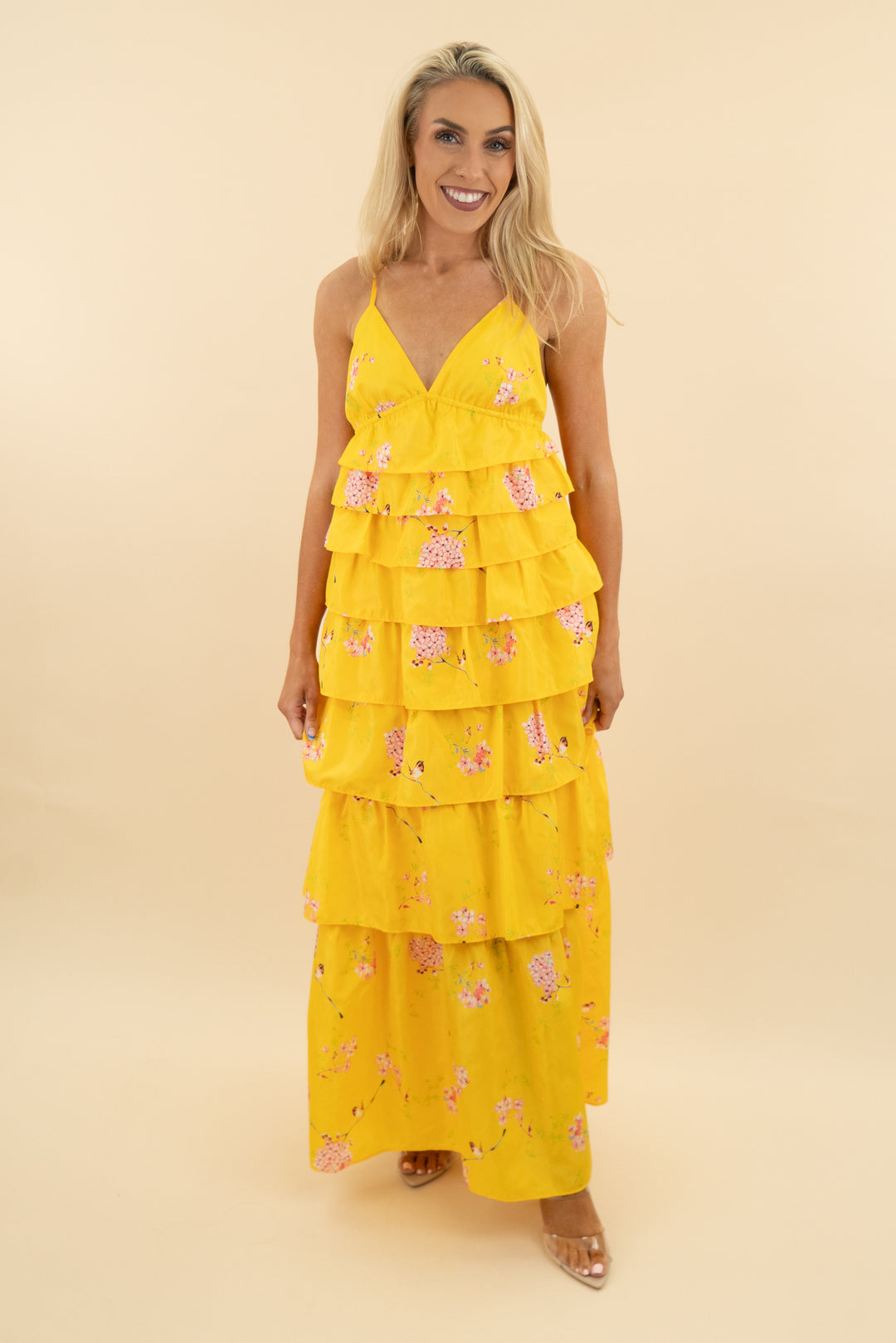 Buddy Love Yellow Floral Tiered Maxi Dress (s: retail $138)