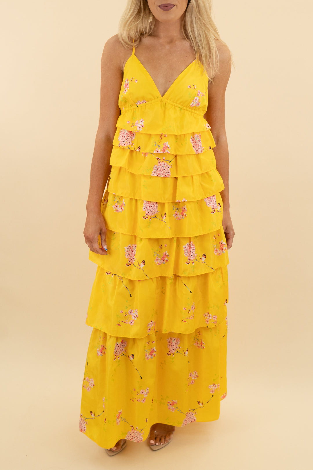 Buddy Love Yellow Floral Tiered Maxi Dress (s: retail $138)