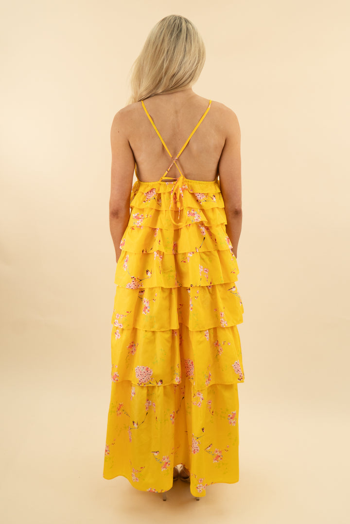 Buddy Love Yellow Floral Tiered Maxi Dress (s: retail $138)