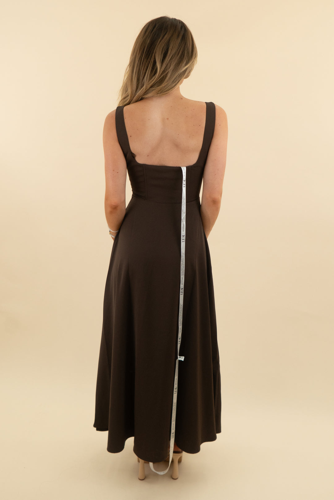LEAU Brown Square Neck Corset Midi Dress nwt (s: retail $175)